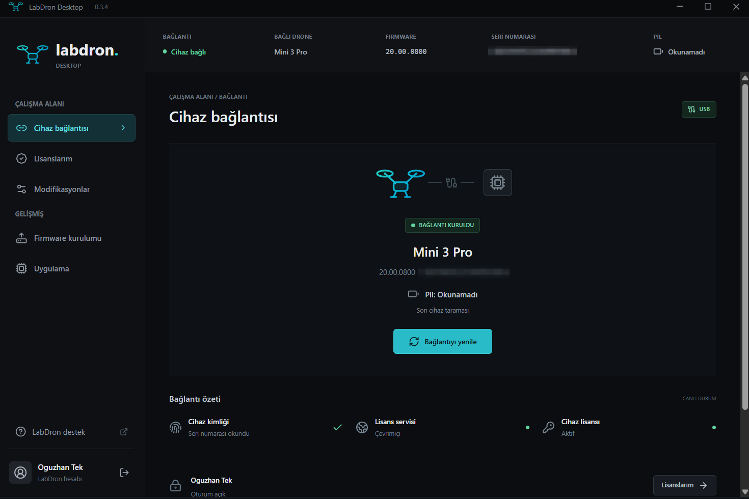 LabDron PC — Device connection